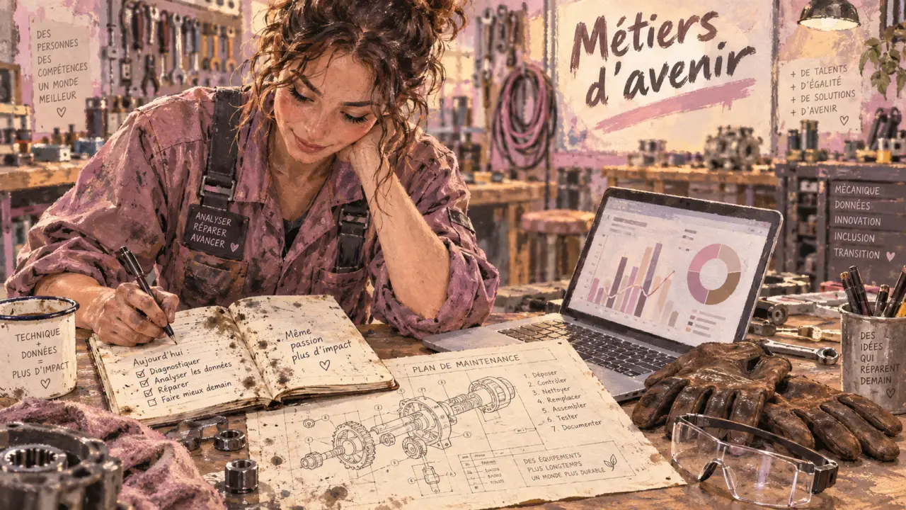 Metier d'avenir pour les femmes : femme mécanicienne et data analyste en atelier