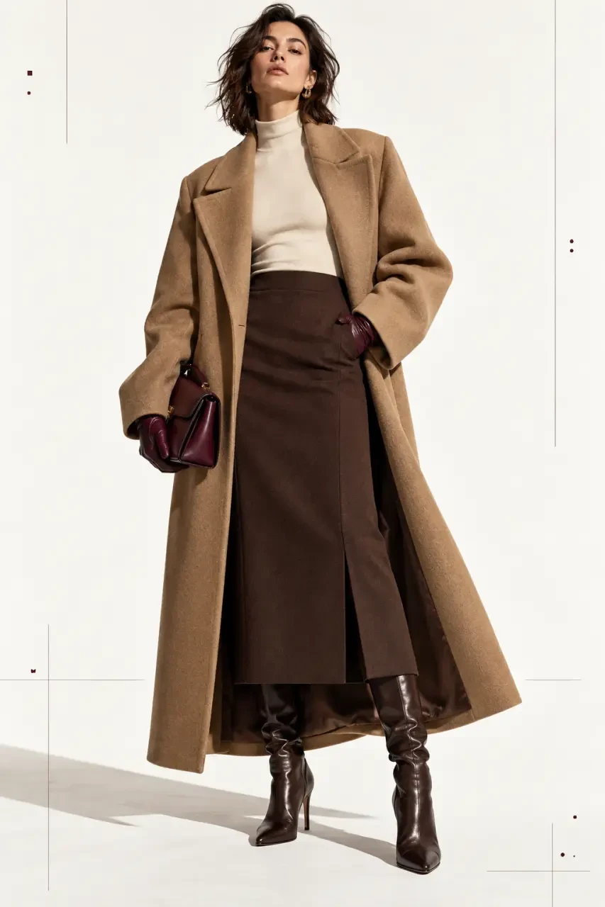 Silhouette de mode femme automne 2025 avec manteau ample et contraste des volumes