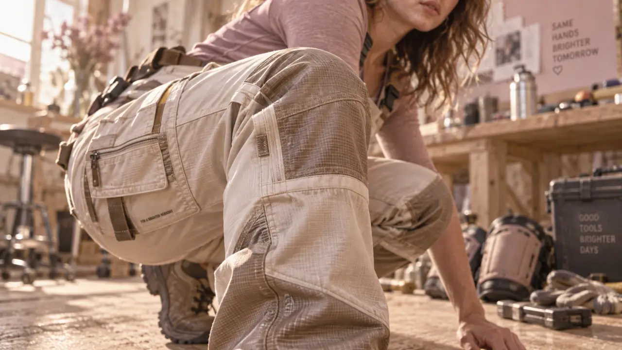 Pantalon de travaille pour femme cargo technique ivoire en atelier